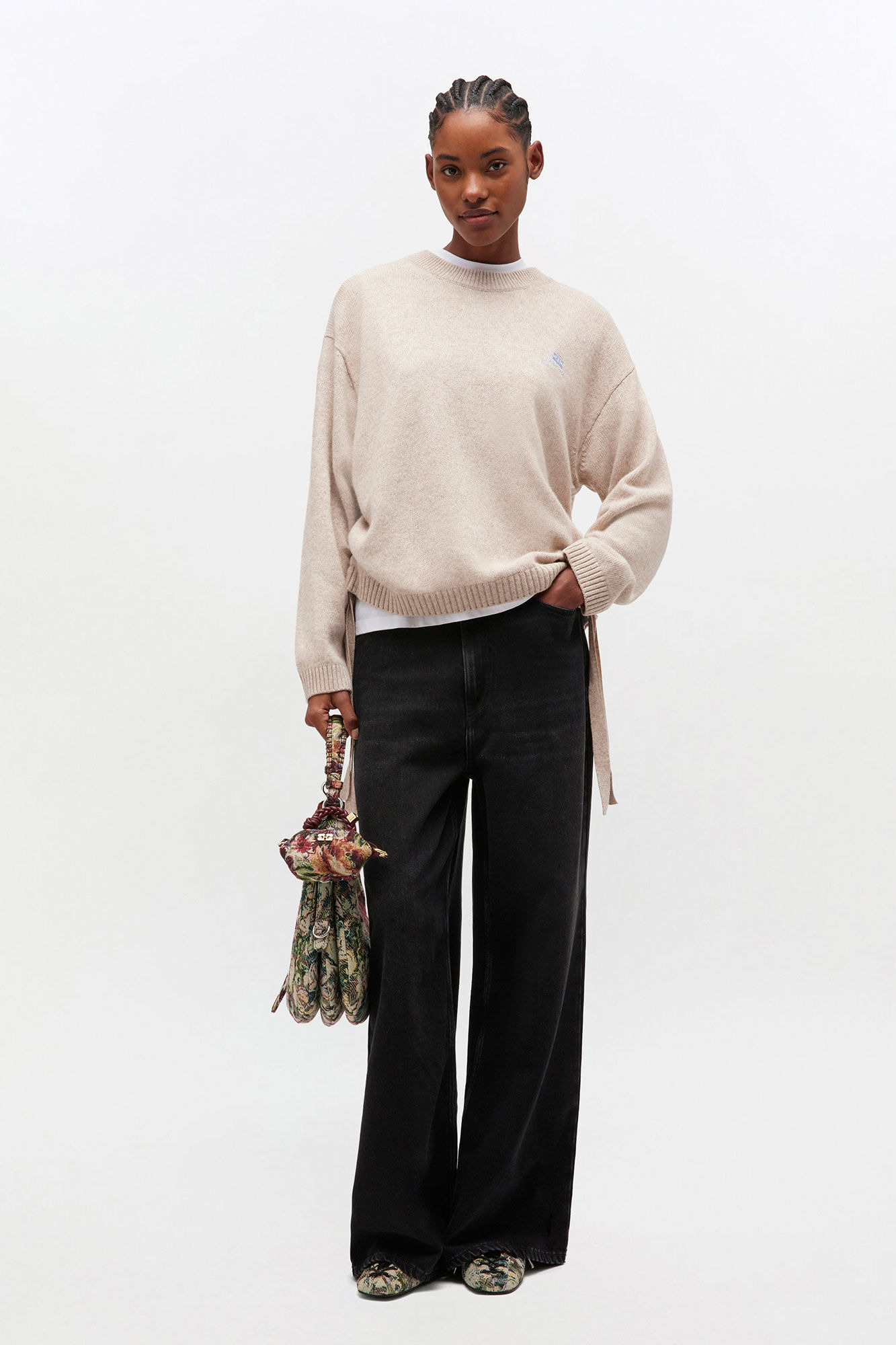 BEIGE WOOL MIX SWEATER - 2
