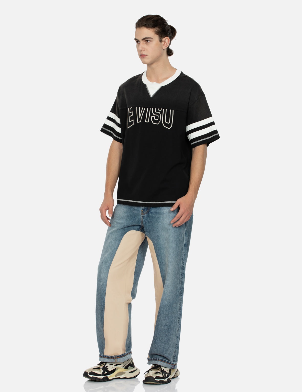 Leather Inlay and Seagull Pockets Baggy Fit Jeans - 4