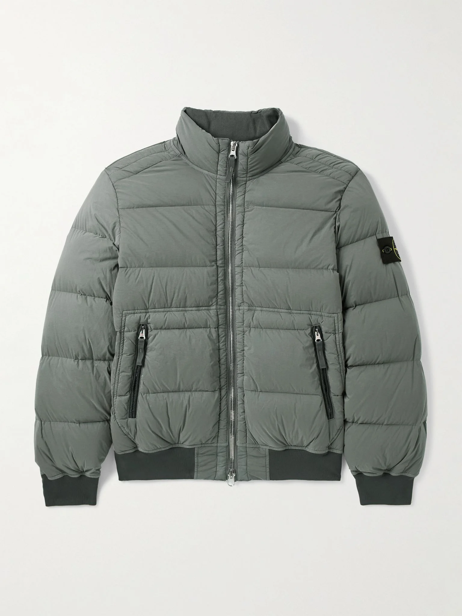 Logo-Appliquéd Quilted Shell Down Bomber Jacket Gray - 1