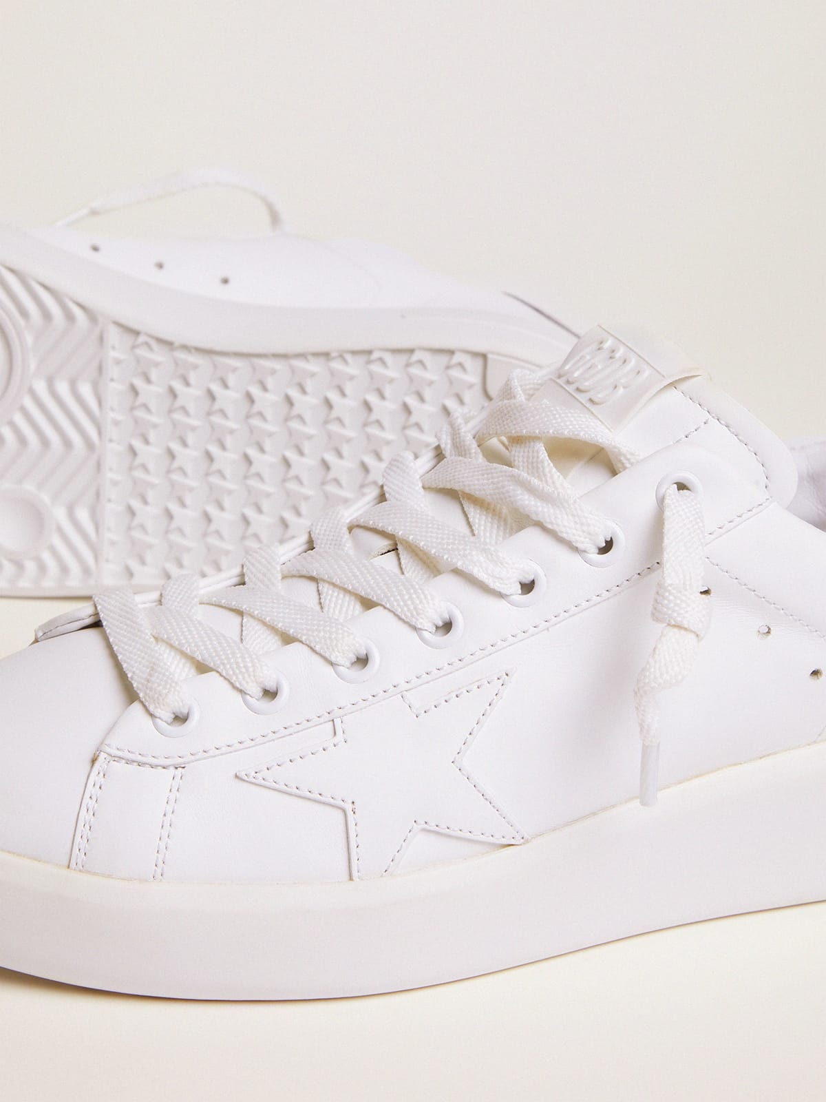 Purestar sneakers in white leather with tone-on-tone star and silver micro-glitter heel tab - 3