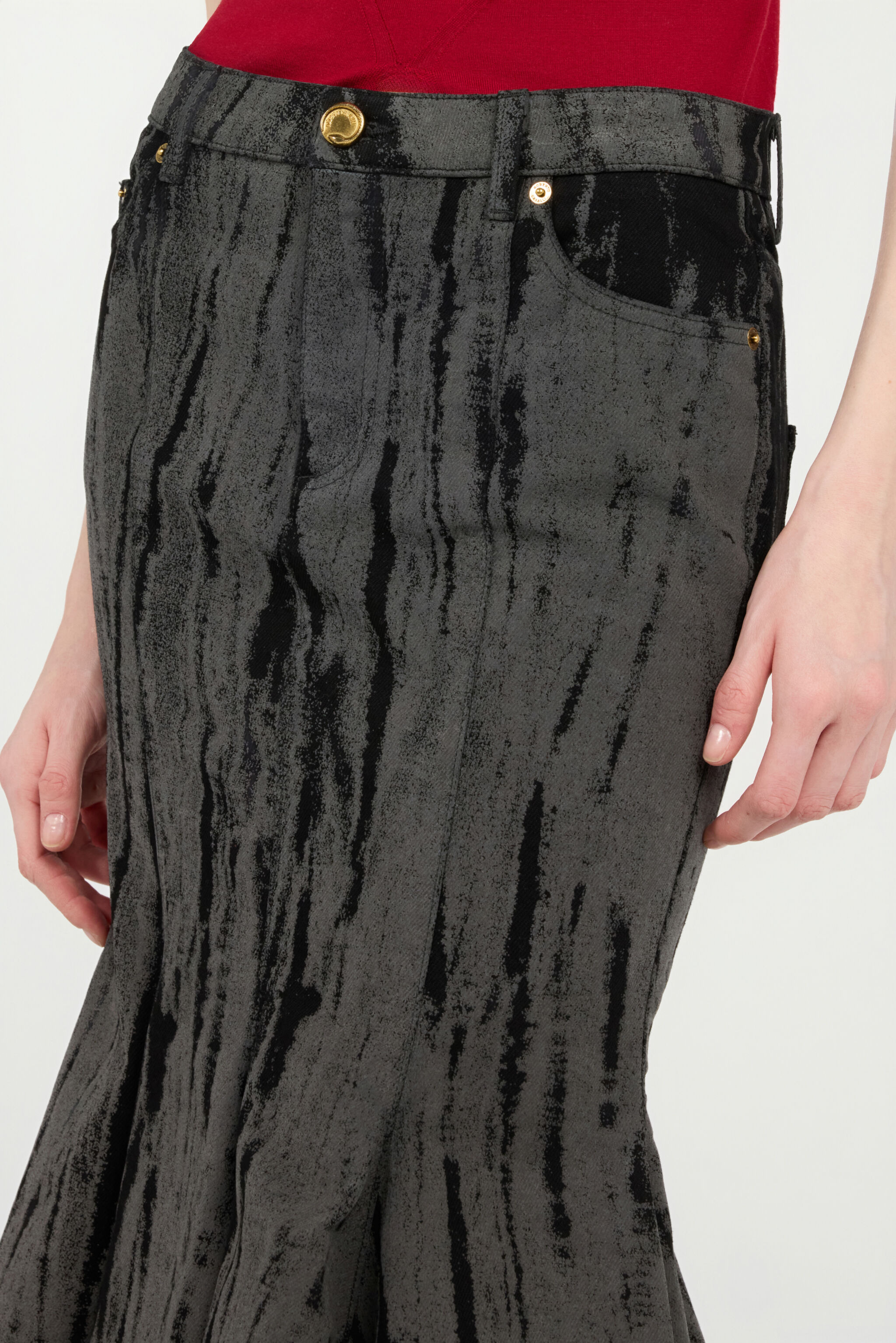 Black Denim Skirt With A Streak Effect - 6
