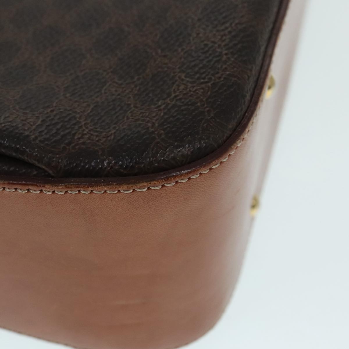 CELINE Macadam Canvas Hand Bag Pvc Leather Brown Gold - 16
