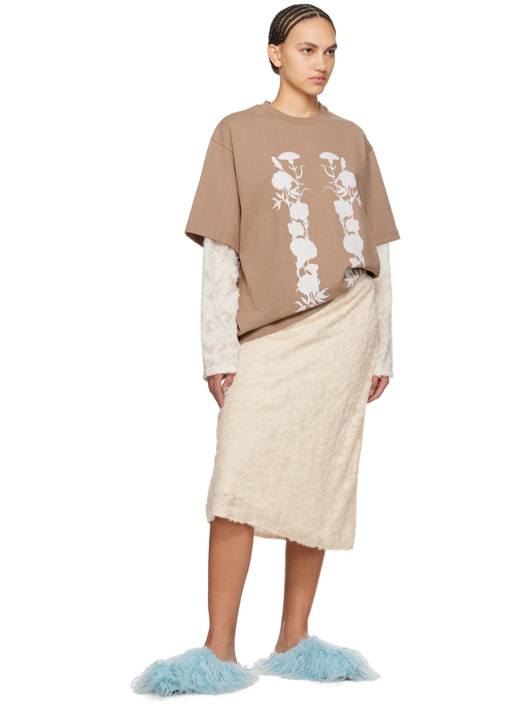 Brown 'White Foliage' Long Sleeve T-Shirt - 4