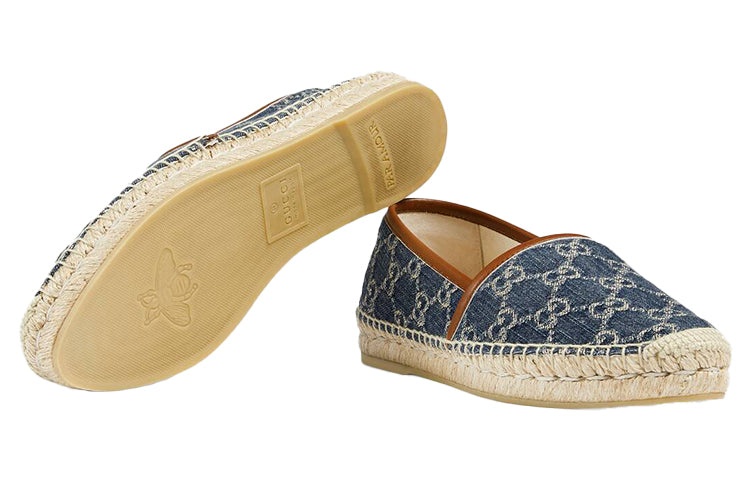 (WMNS) Gucci Denim Series Breathable Wear-Resistant Double g Jacquard Flat Shoes Blue 580877-2KQ50-4 - 5