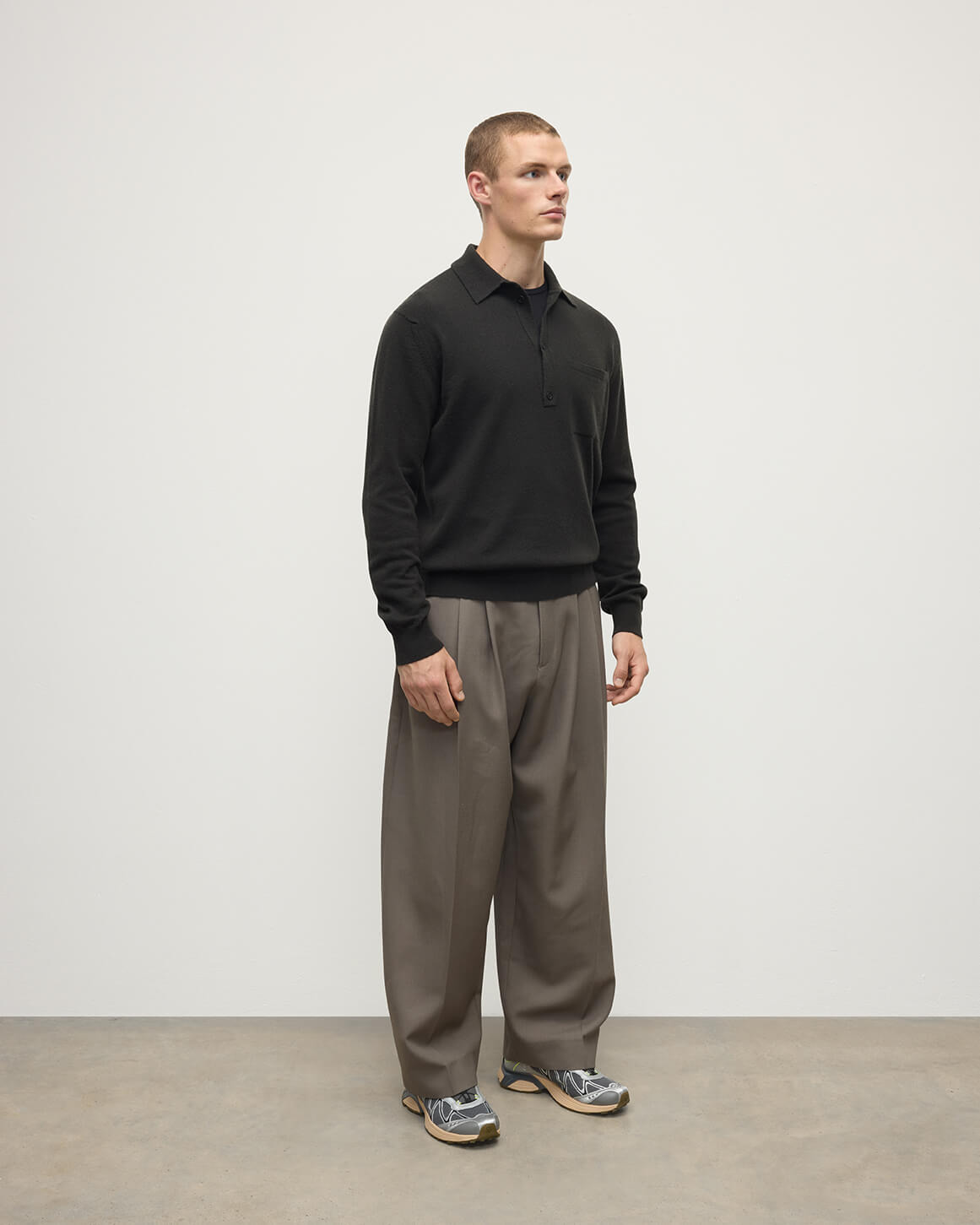 Cashmere Long Sleeve Grey Poloshirt - 3