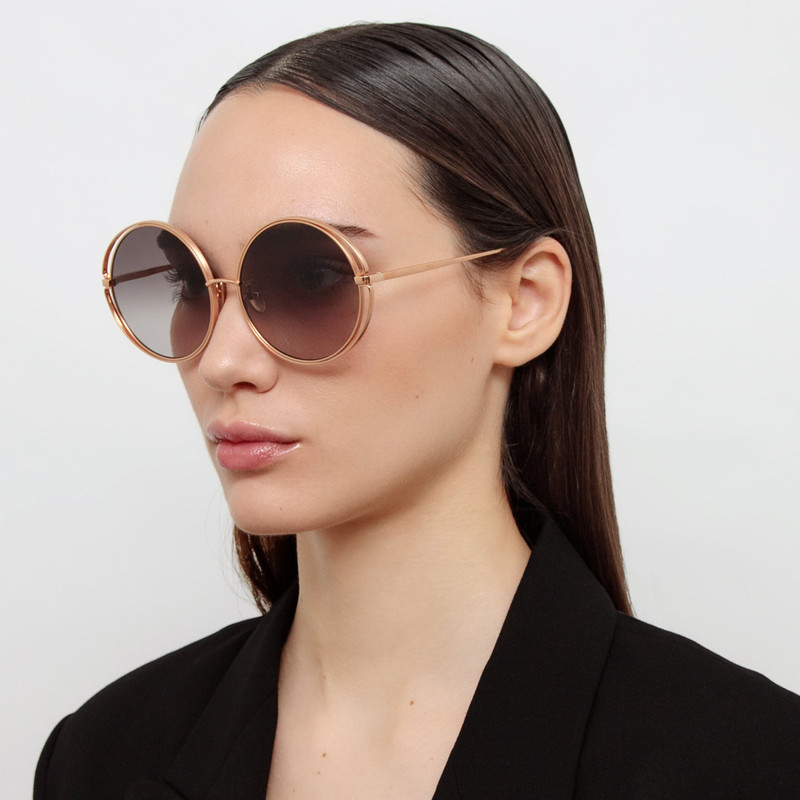 LINDA FARROW Selene Round Sunglasses in Rose Gold outlook