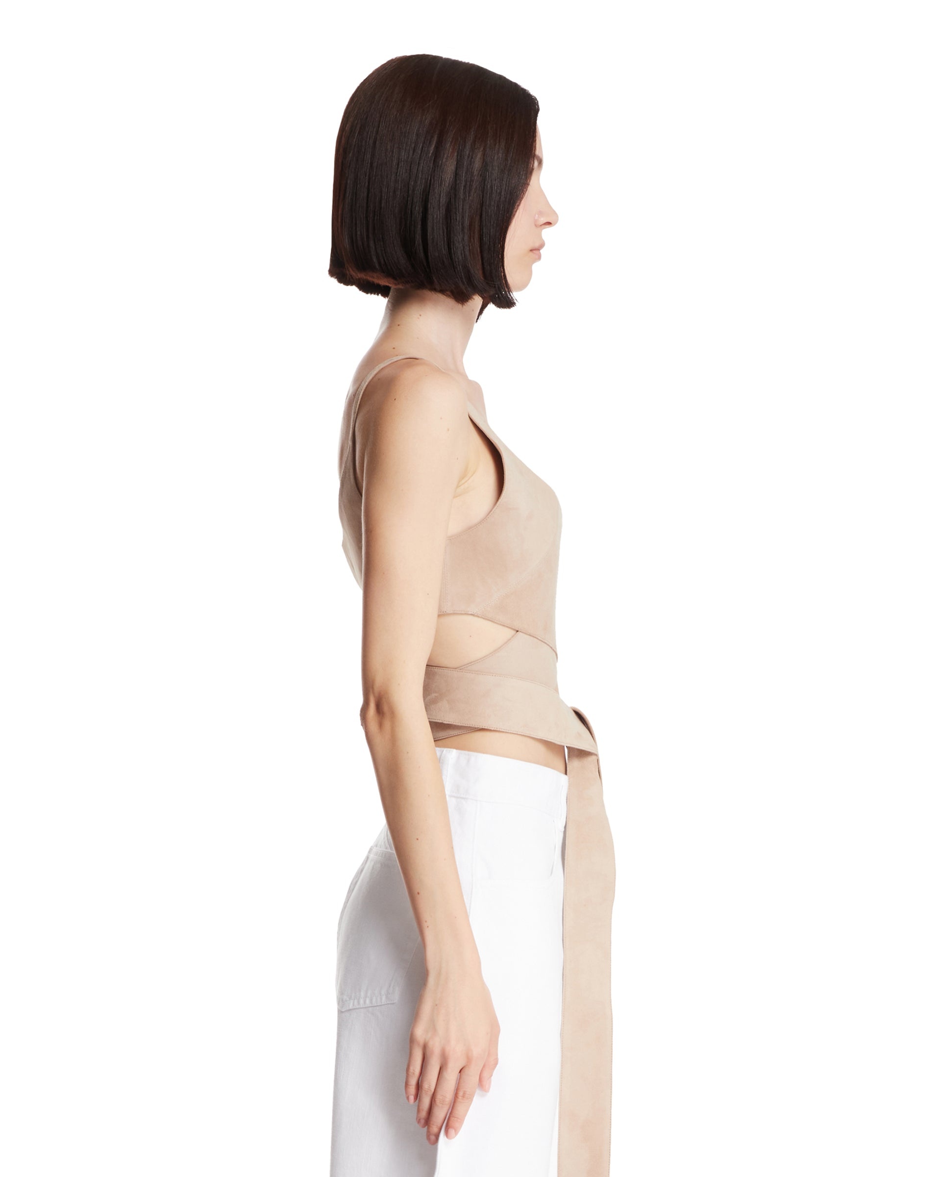 Beige Leather Wrap Top - 5
