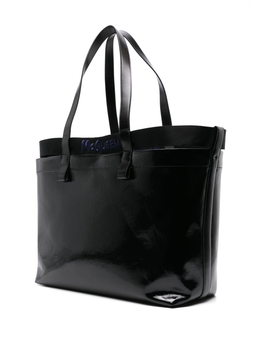 logo-engraved patent-finish tote bag - 3