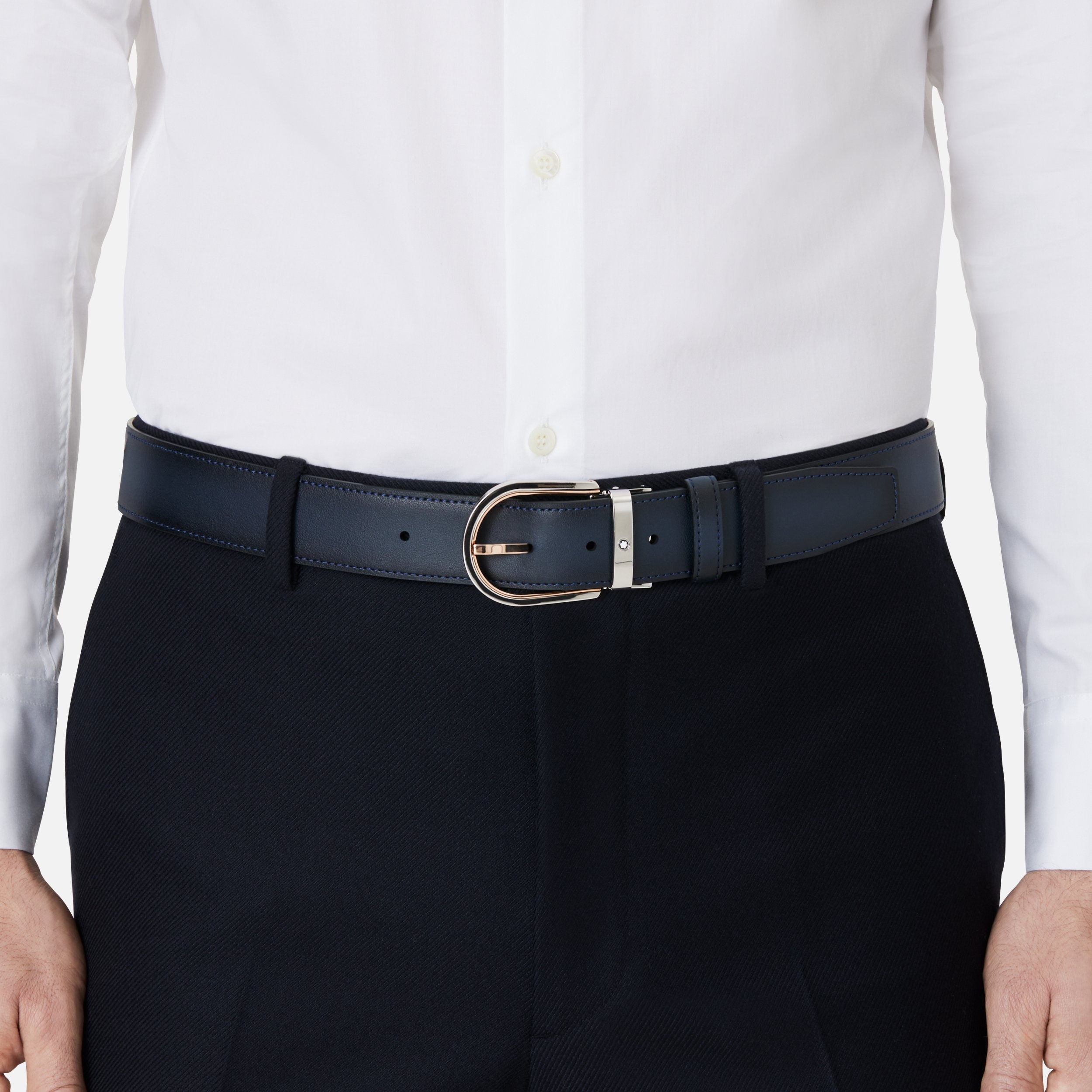 Horseshoe buckle blue 35 mm leather belt - 4