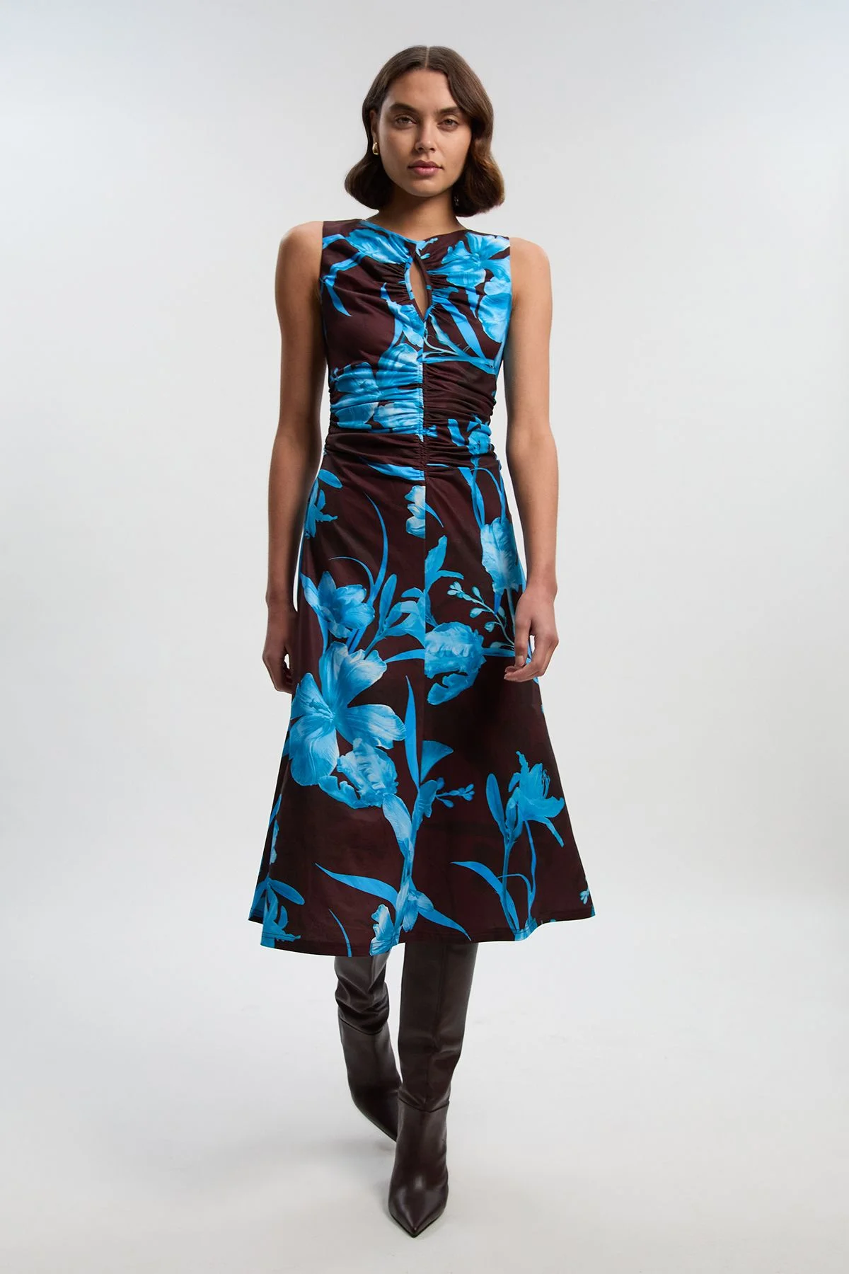 Floral Print Crepe Cut Out Detail Maxi Dress - 1