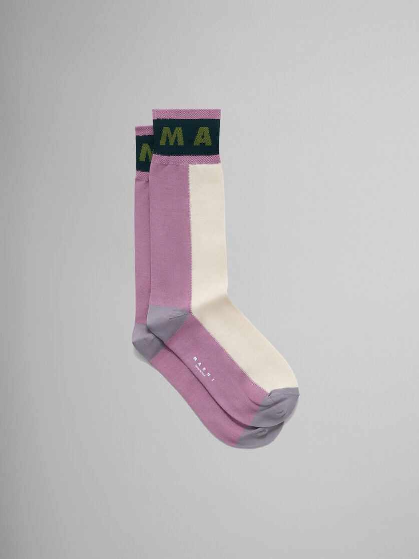 WHITE COLOUR-BLOCK COTTON SOCKS - 1