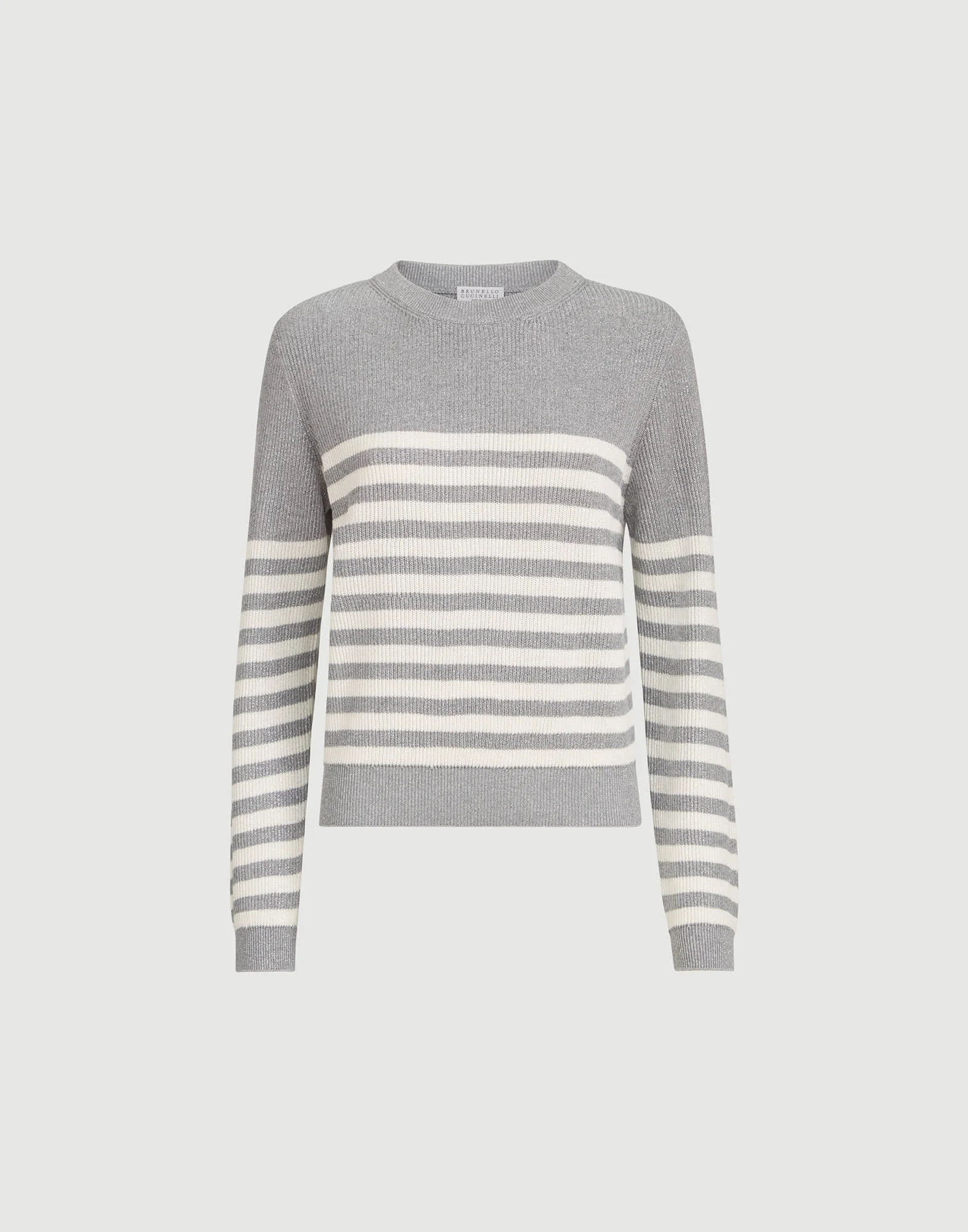 Sparkling cotton striped English rib sweater with monili - 1