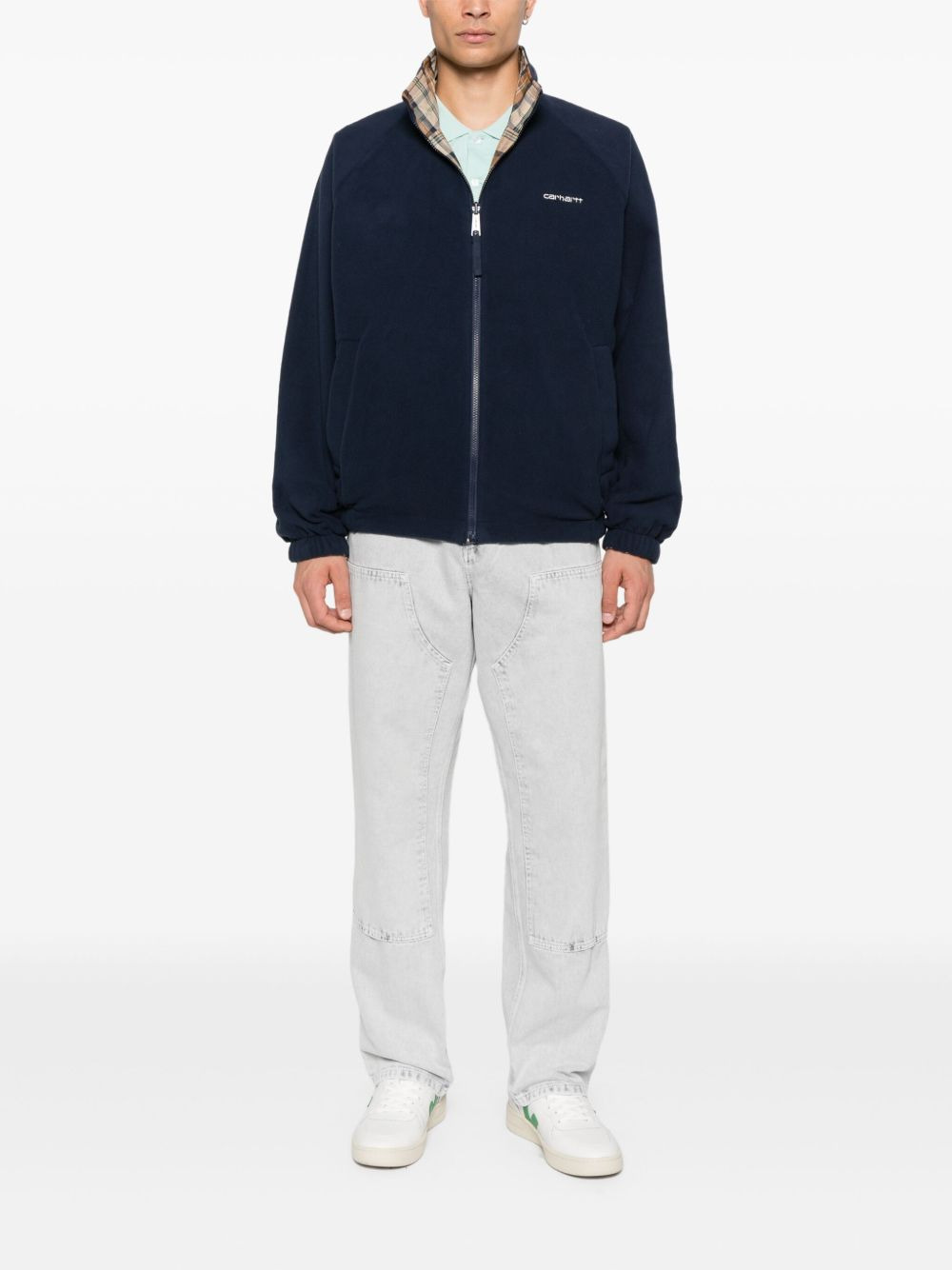 checked zip-up jacket - 6
