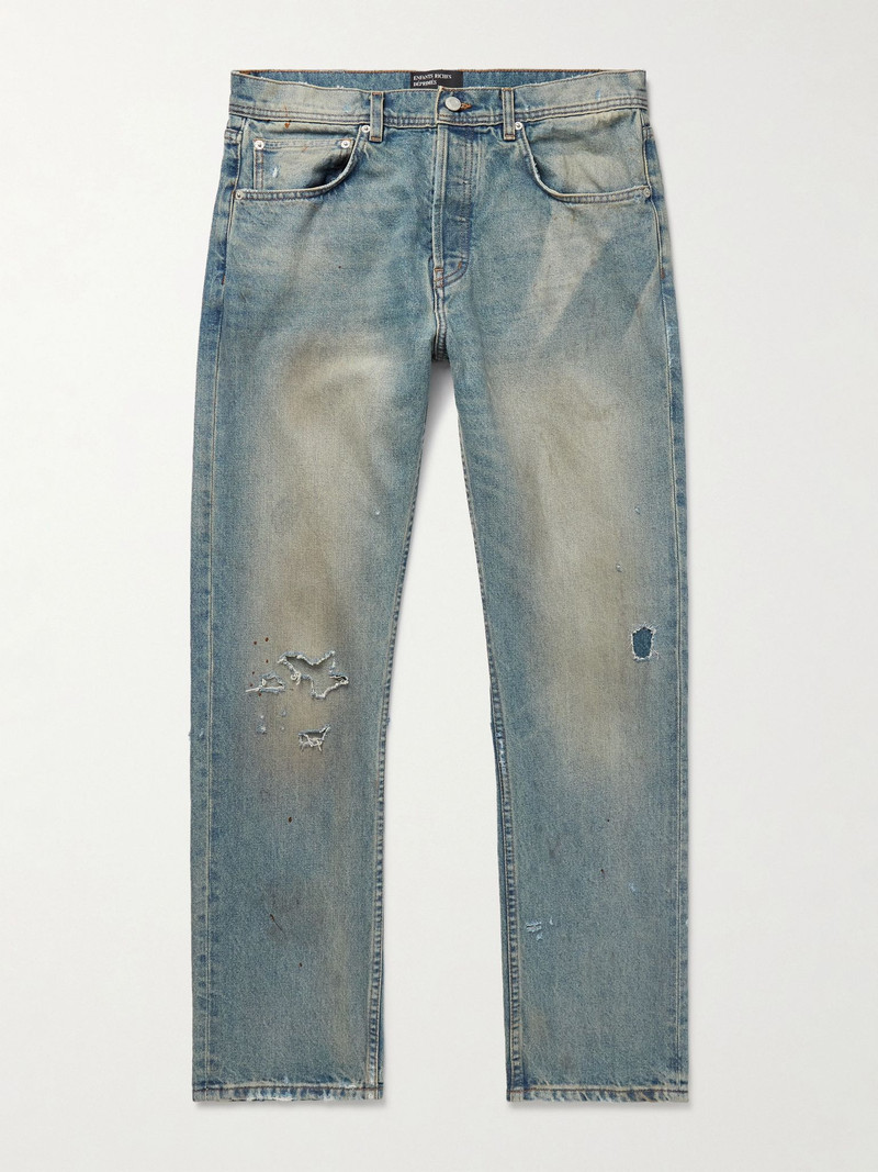 Slim-Fit Straight-Leg Distressed Jeans Blue 1