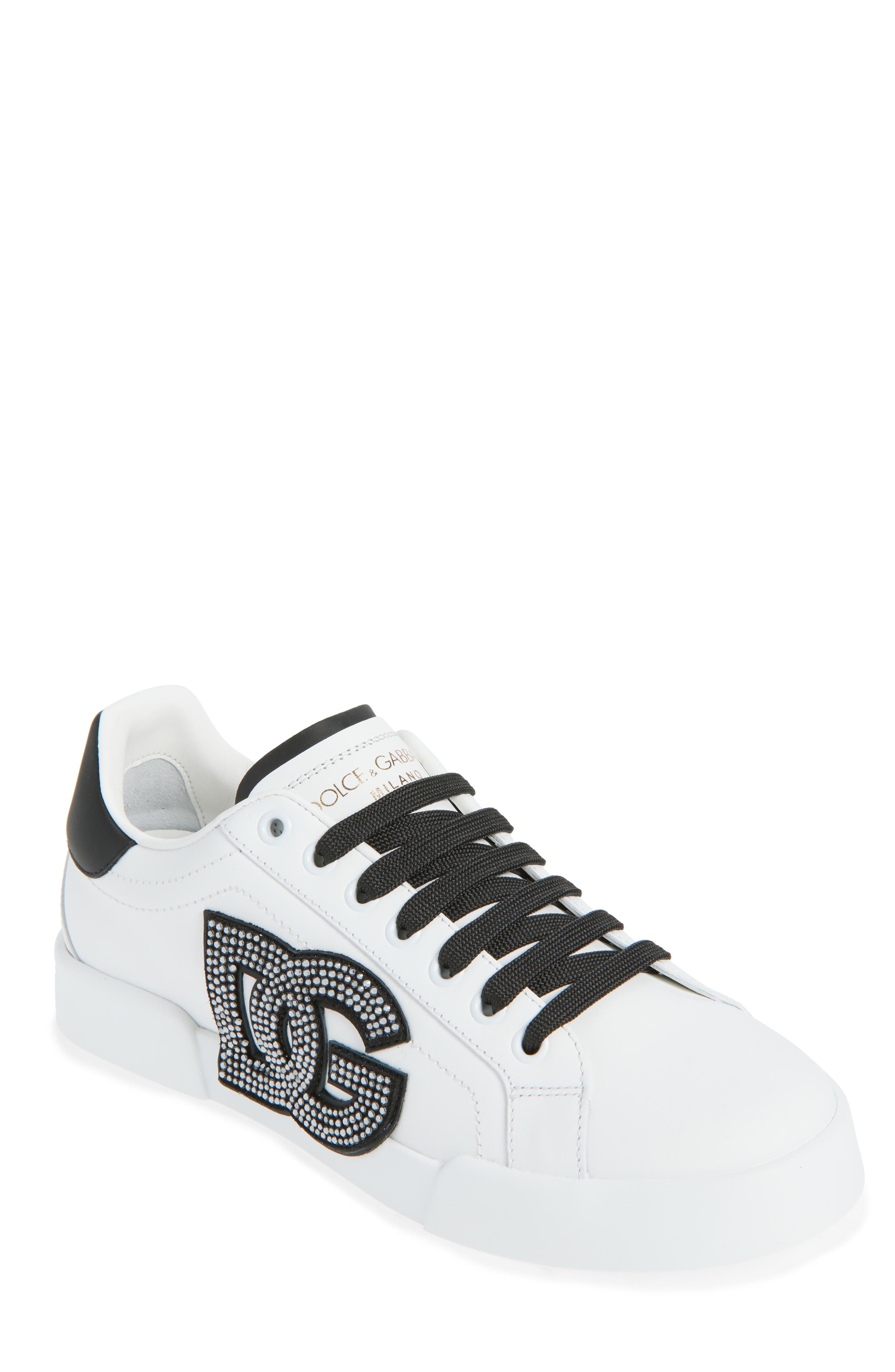 Dolce&Gabbana Portofino Embellished DG Sneaker in 89697 Bianco/Nero at Nordstrom - 1