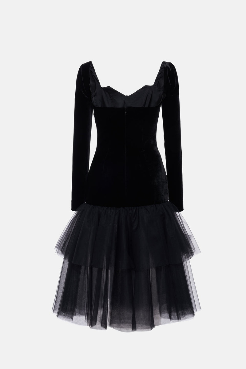 Alessandra Rich VELVET DRESS WITH TULLE SKIRT AND DUCHESSE BOW outlook