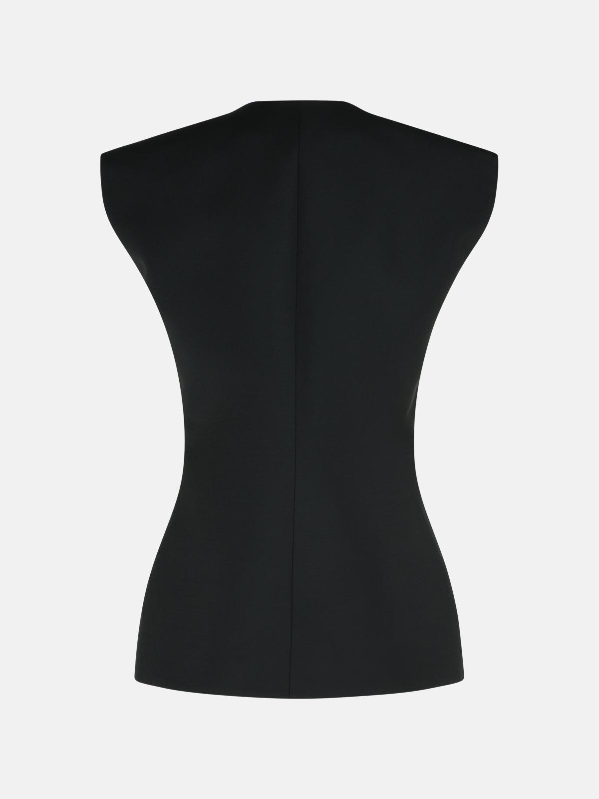 SLEEVELESS BLOUSE IN BLACK VIRGIN WOOL BLEND - 3