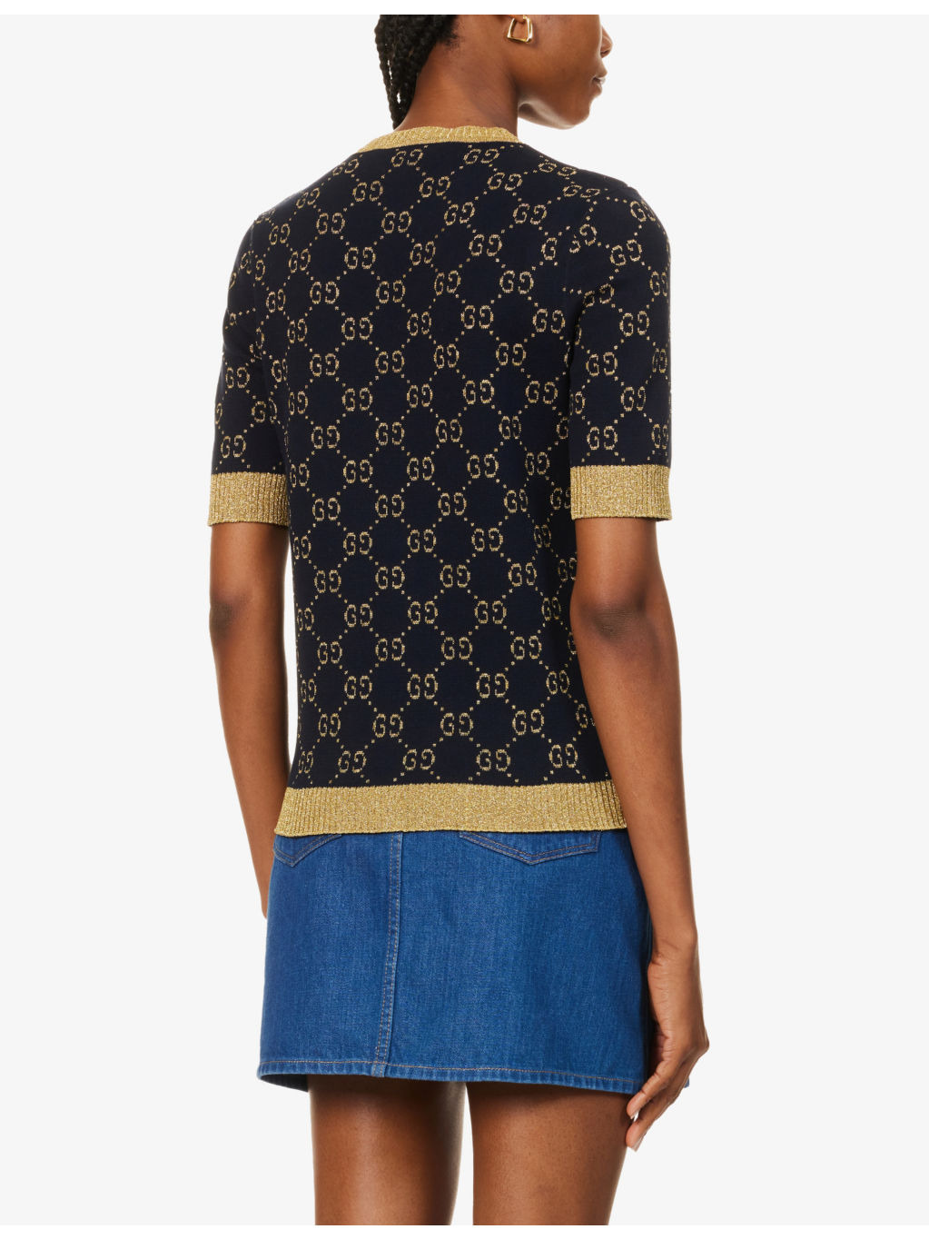 Monogram-pattern ribbed-trim cotton-blend knitted top - 4