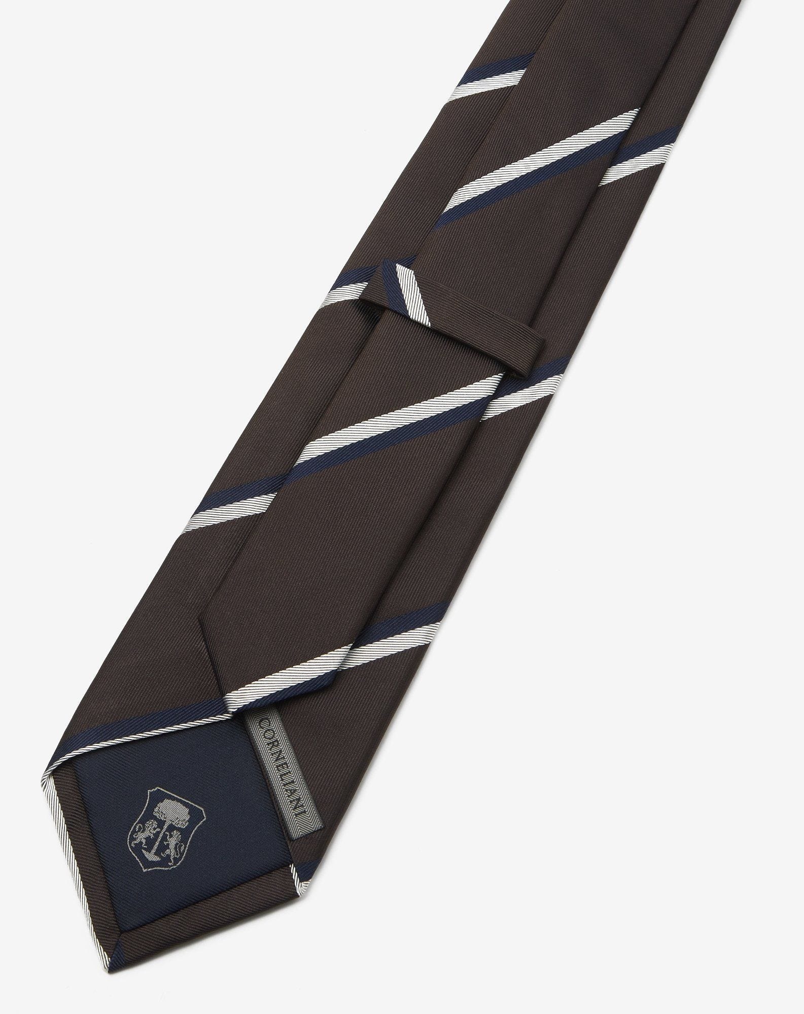 Regimental brown silk tie - 3