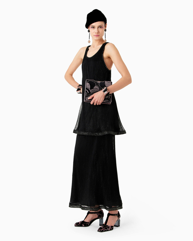 GIORGIO ARMANI LONG PLEATED TULLE DRESS WITH CRYSTAL EMBROIDERY AND A FRILL outlook