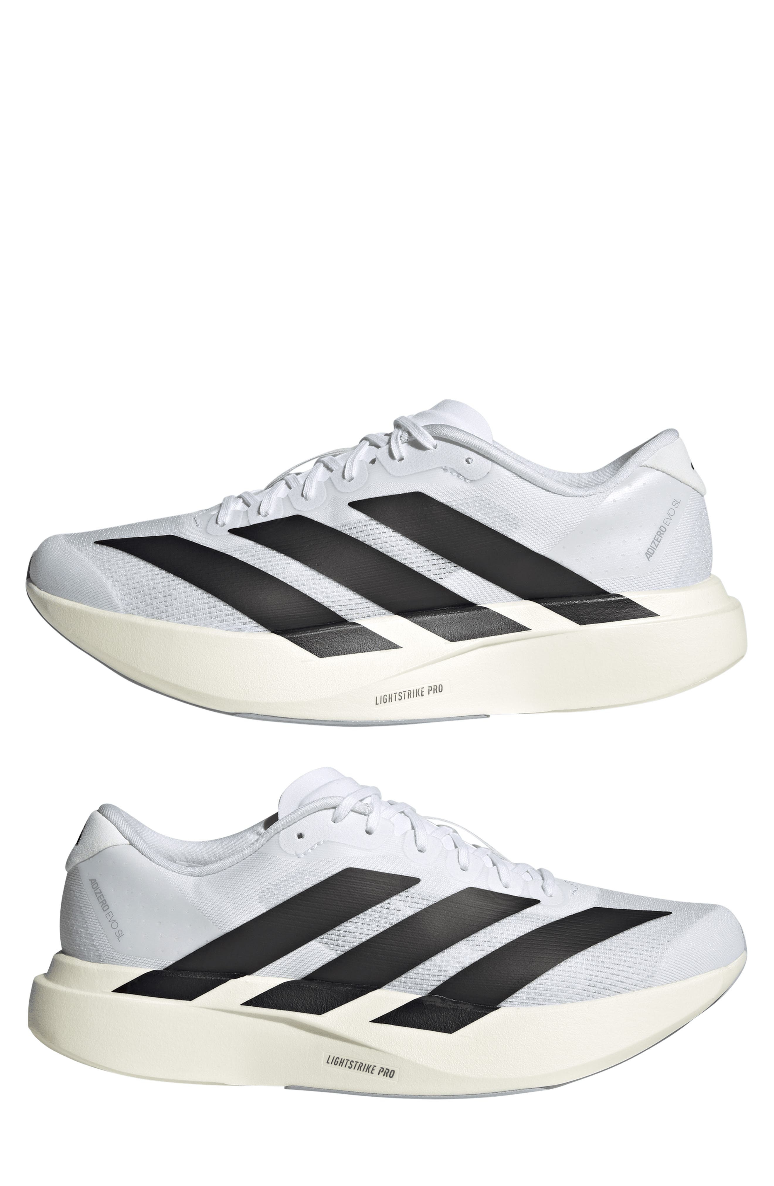 adidas Gender Inclusive Adizero Evo SL Running Shoe in White/Black/White at Nordstrom - 7
