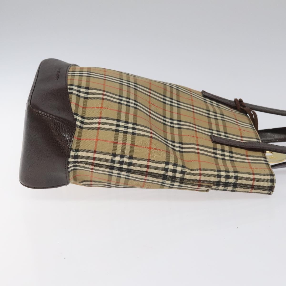 Burberry Nova Check Tote Bag Canvas Leather Beige Brown Gold - 4