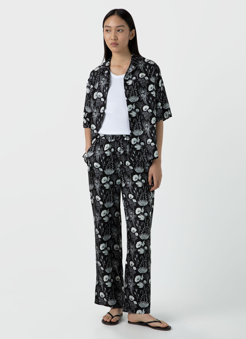Silk Leaf Print Drawstring Trouser 1