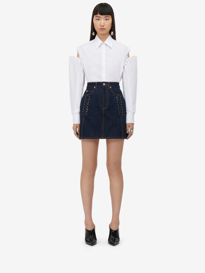 Alexander McQueen Women's Lace Detail Denim Mini Skirt in Denim outlook