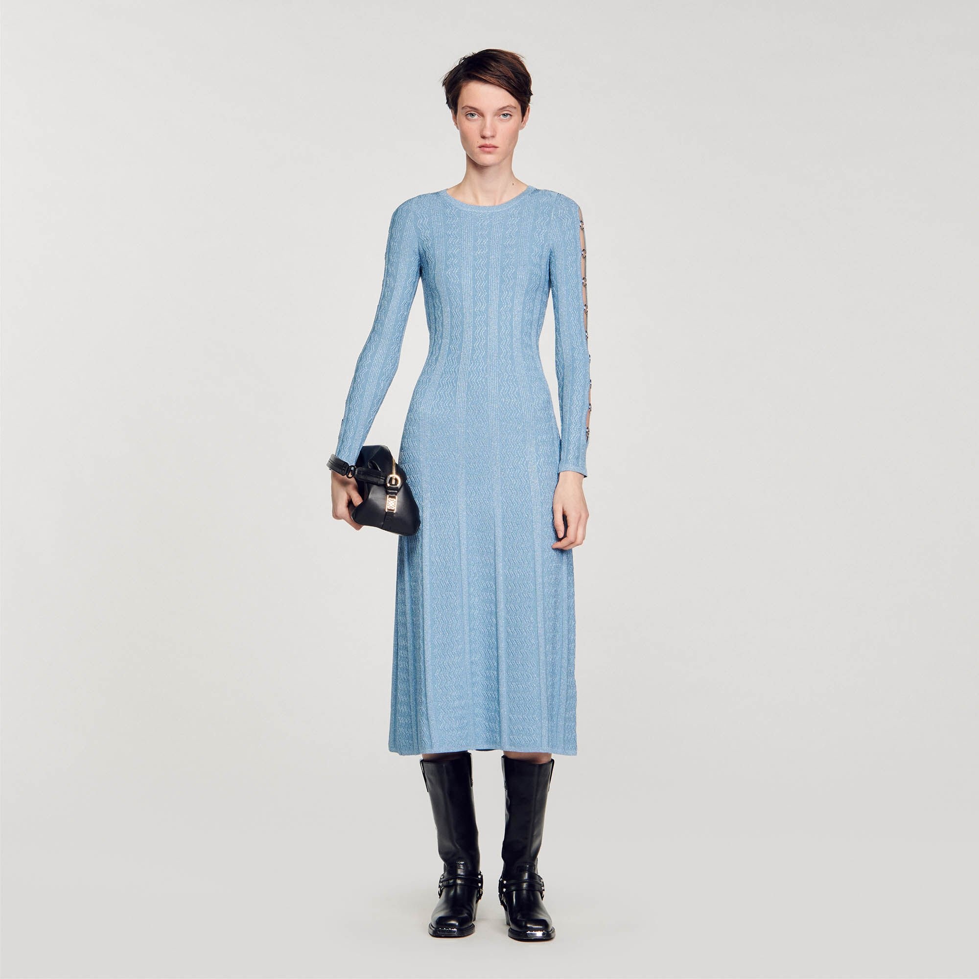 LONG-SLEEVED KNIT MIDI DRESS - 2