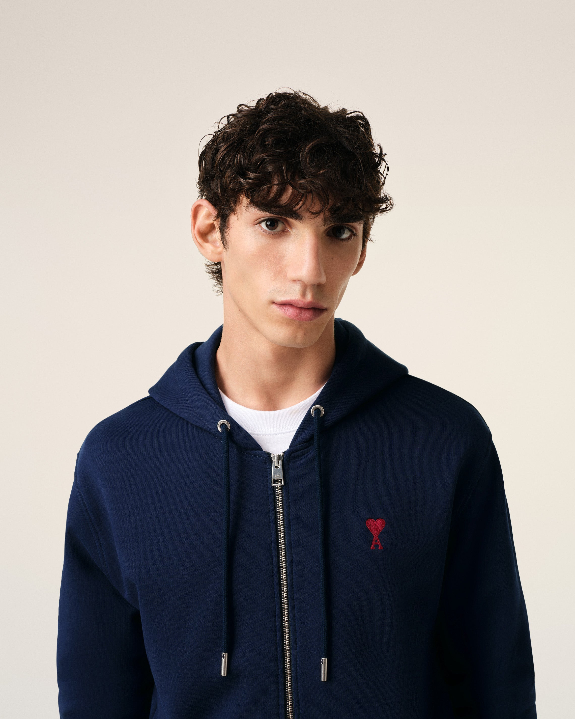 NAVY COTTON AMI DE COEUR ZIPPED HOODIE - 4