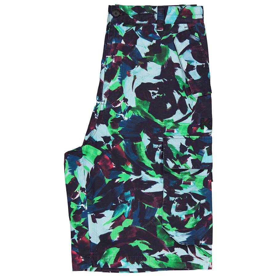 Kenzo Men's Grass Green Abstract-print Cargo Shorts - 7