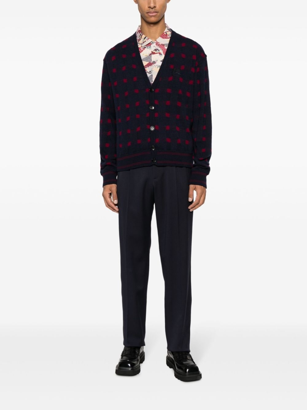 patterned-knit V-neck cardigan - 2