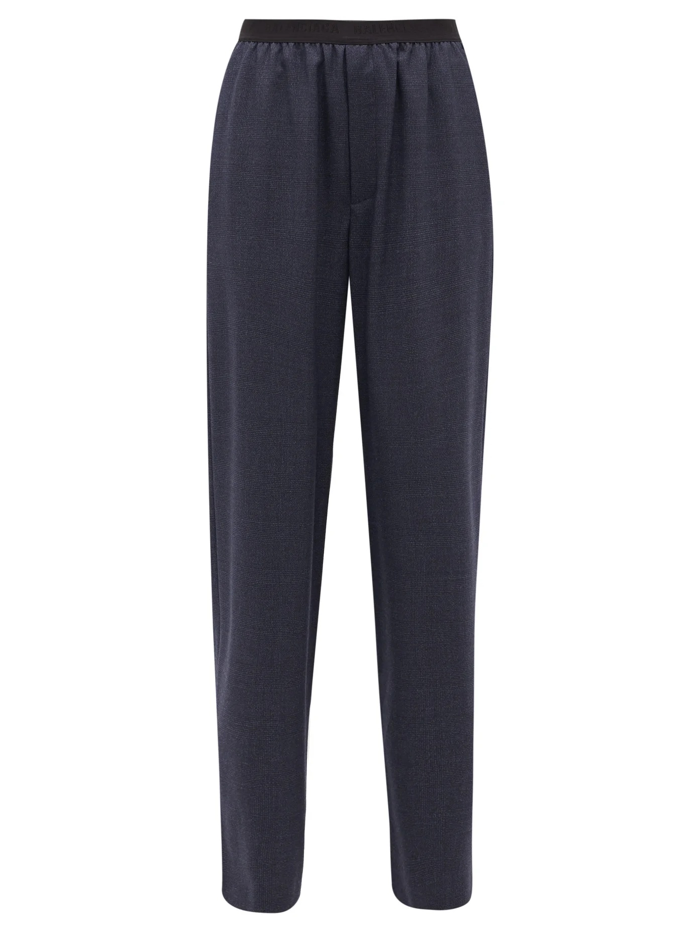 Prince of Wales-check elasticated wool trousers - 1