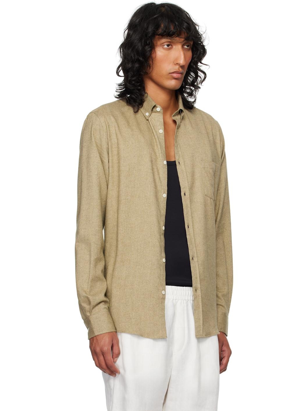 Beige Button Down Flannel Shirt - 2