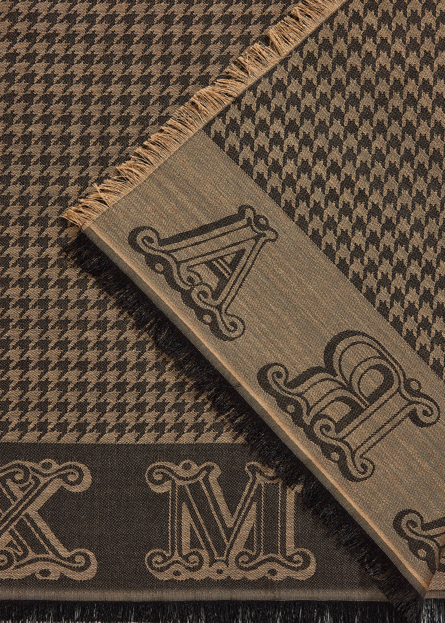 Logo Houndstooth Fringe Wool Scarf - 4