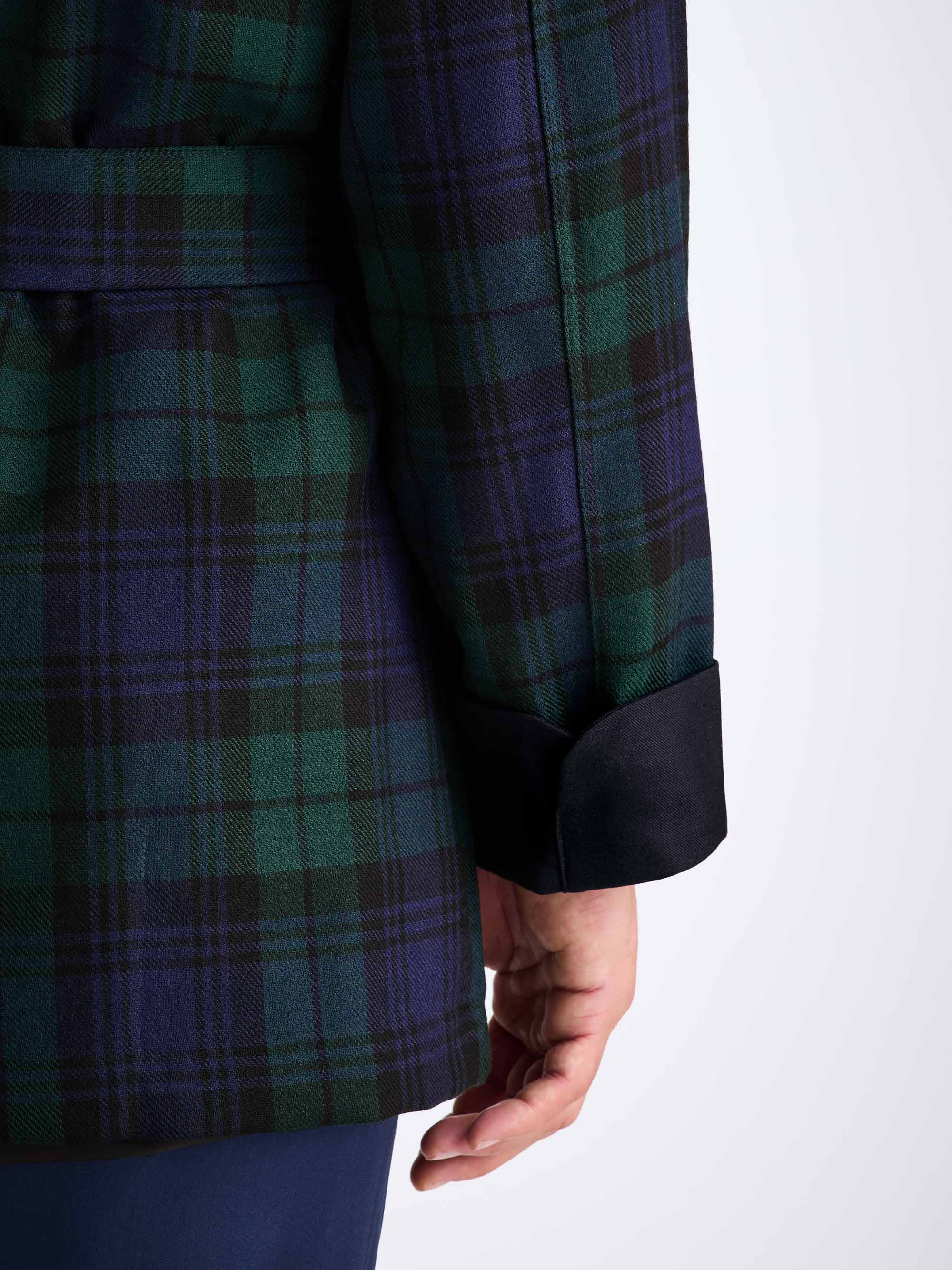 Men's Smoking Jacket Tartan Wool Black Watch Navy - 7