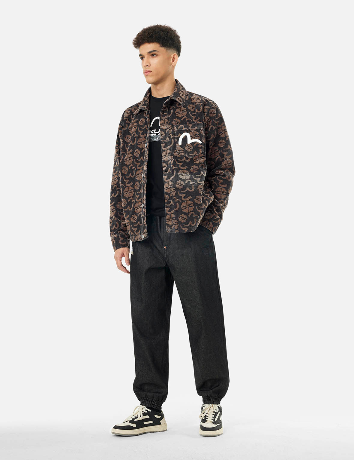 Allover Seagull and Kamon Jacquard Loose Fit Shirt Jacket - 3