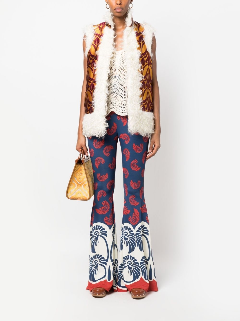 patterned-brocade shearling-trim vest - 2