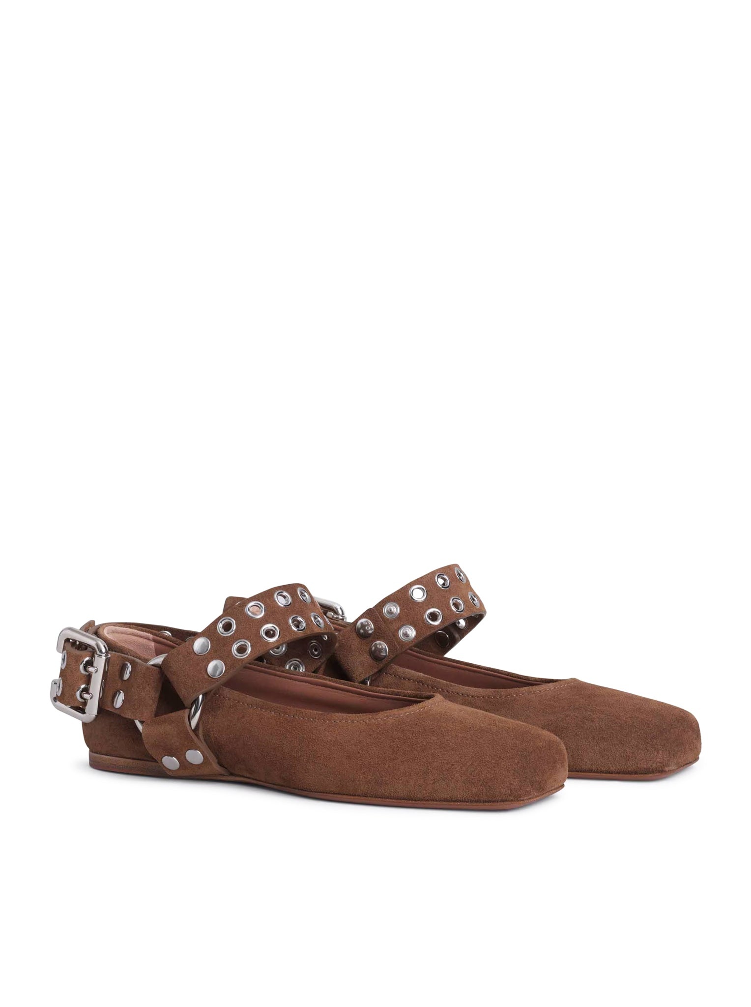 FLAT BIKER BALLERINAS IN SUEDE - 2