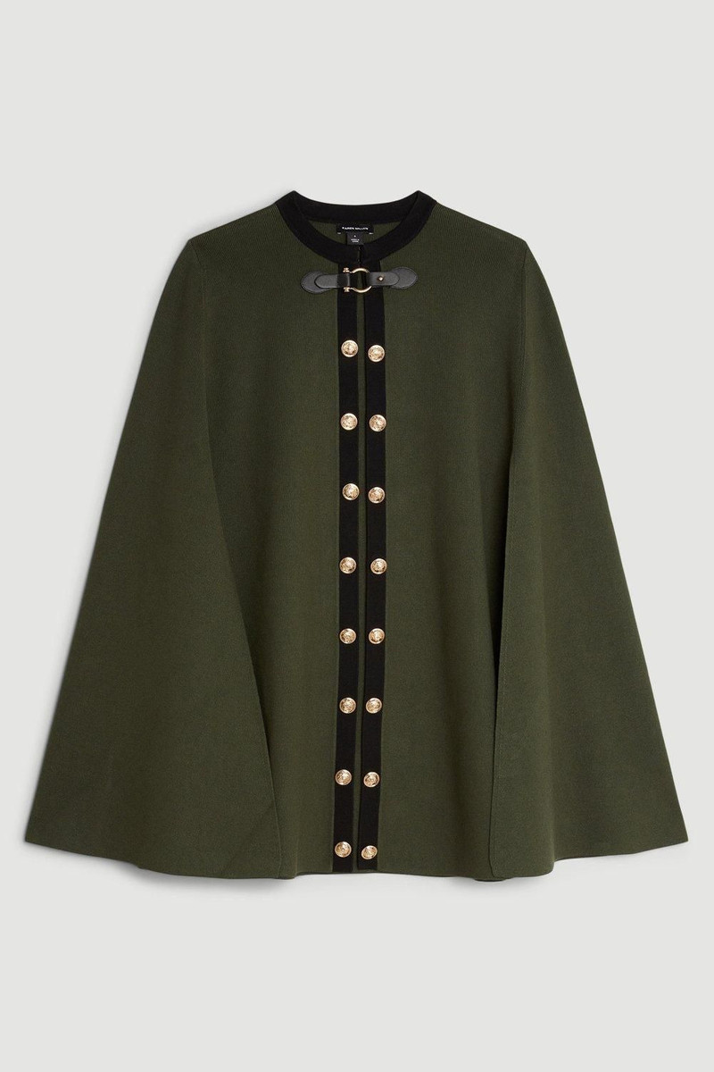 Viscose Blend Military Trim Knitted Cape 4