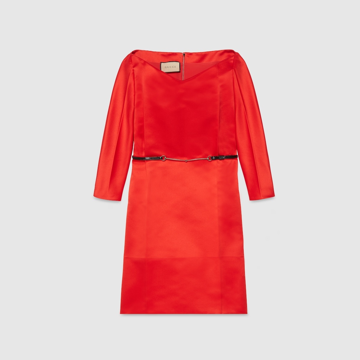 Satin dress with Horsebit belt - 1