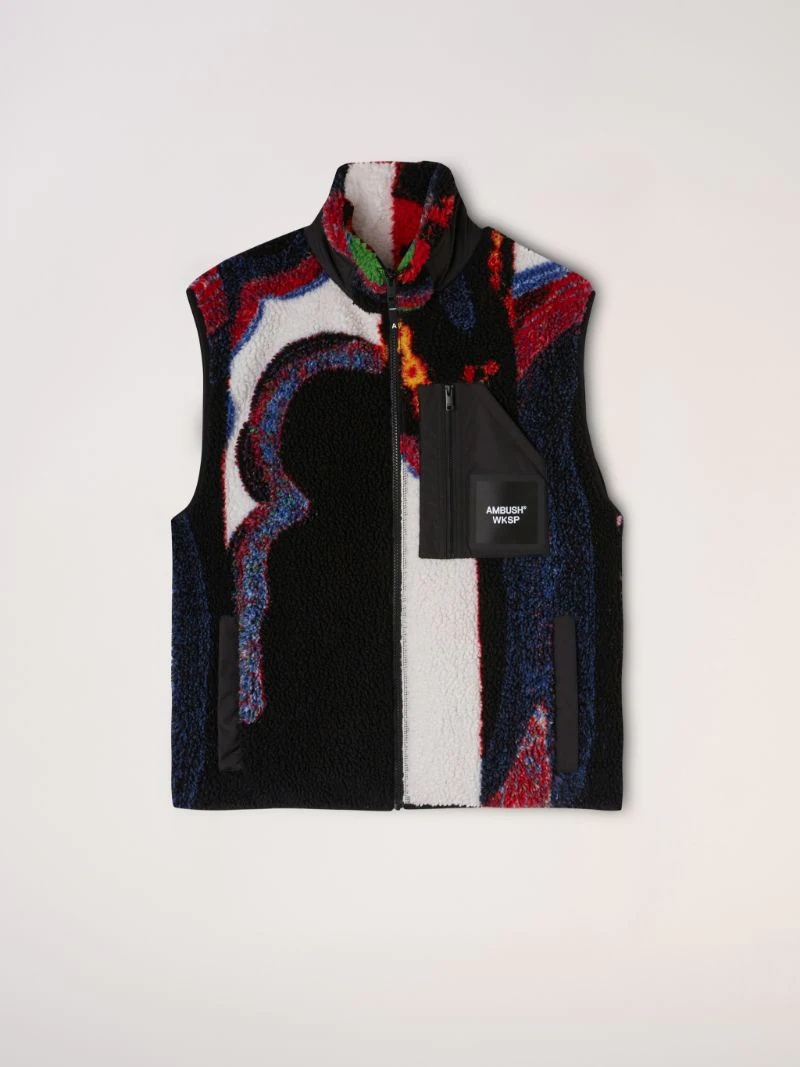 faux-shearling graphic-print gilet - 1