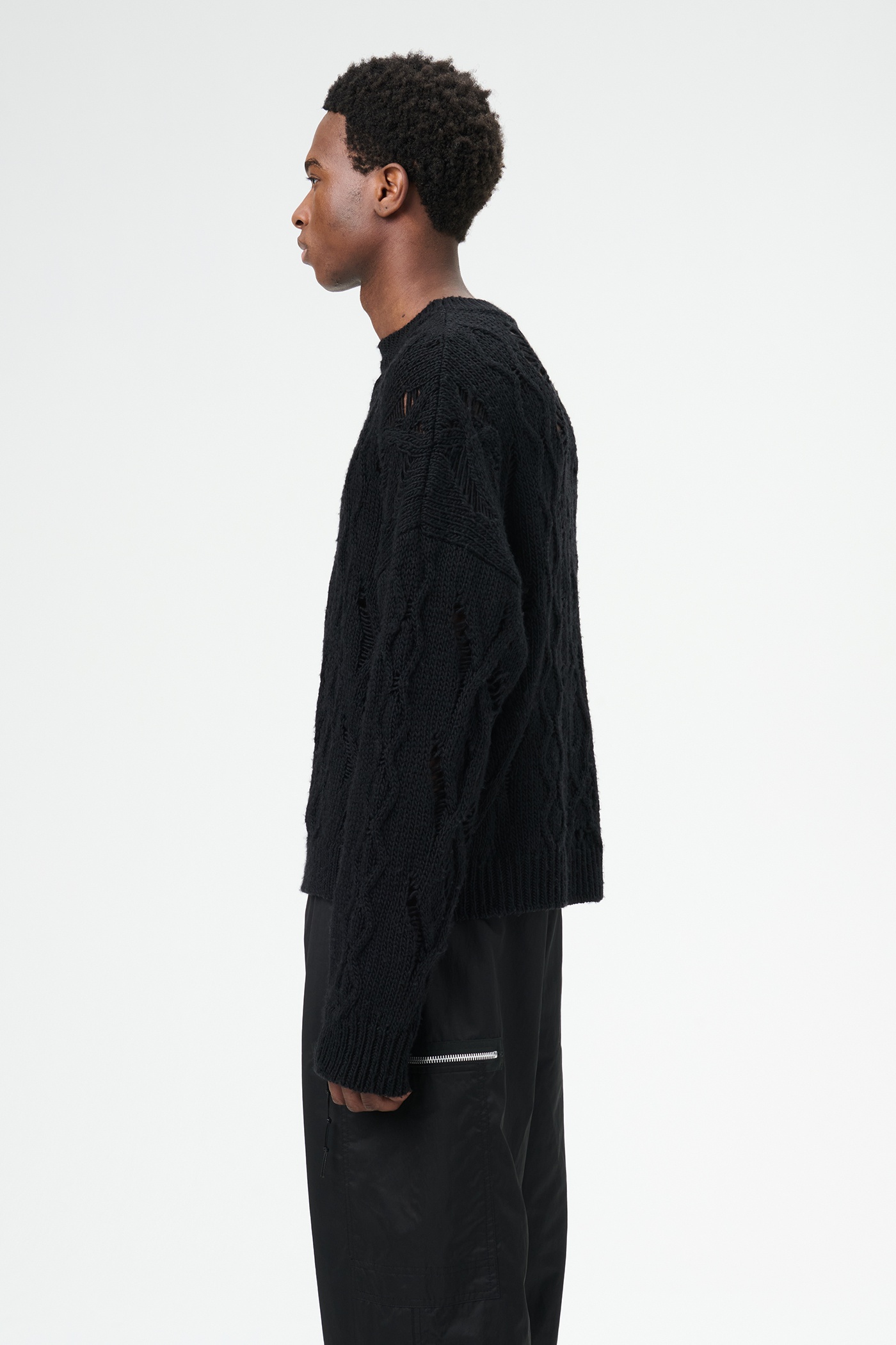 Cable Sonar Roundneck Black Fisherman Wool - 6