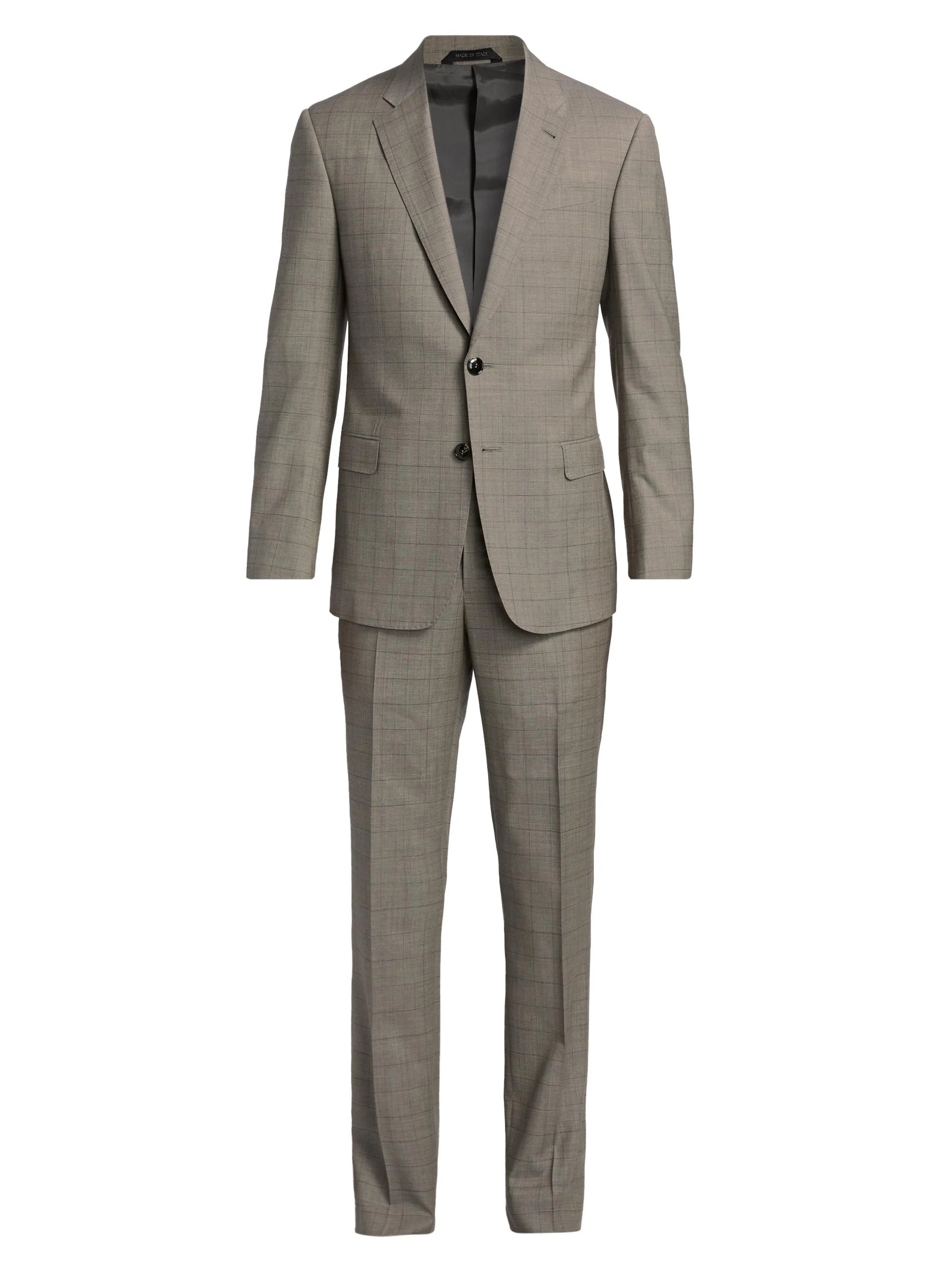 Men's Windowpane Plaid Wool Suit - Tan - 1
