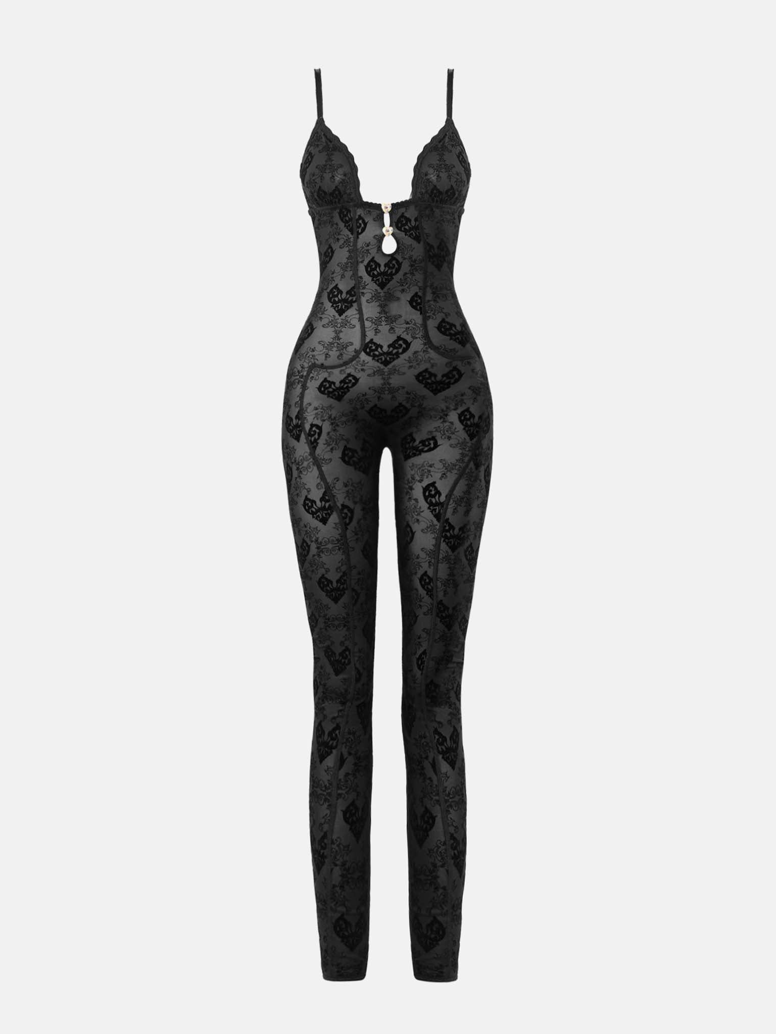 SCARLETT JUMPSUIT FLOCKED MESH BLACK - 1