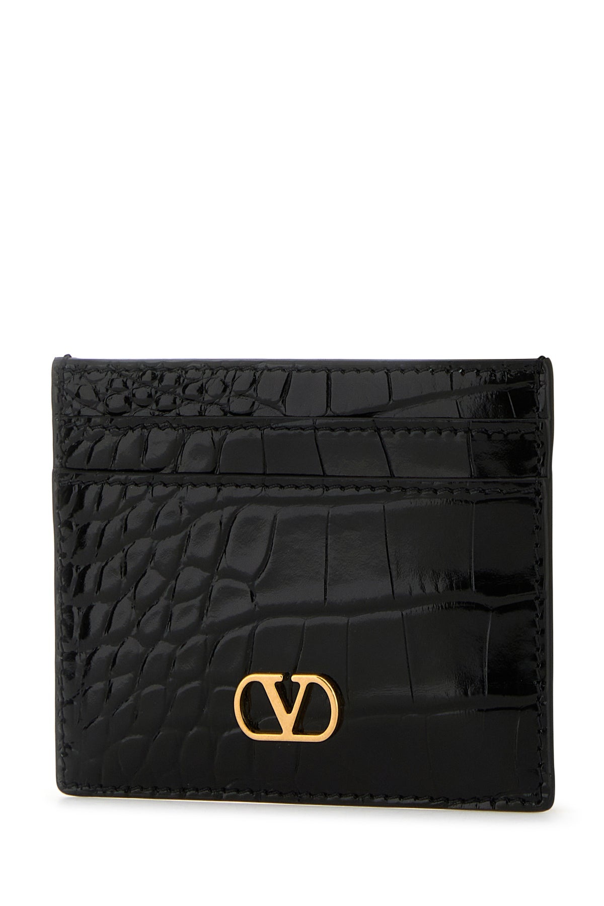 Black leather VLogo card holder - 2