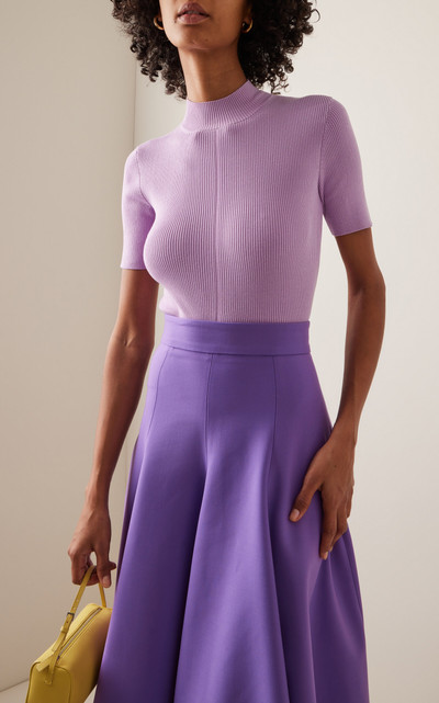 Oscar de la Renta Ribbed-Knit Stretch-Silk T-Shirt purple outlook