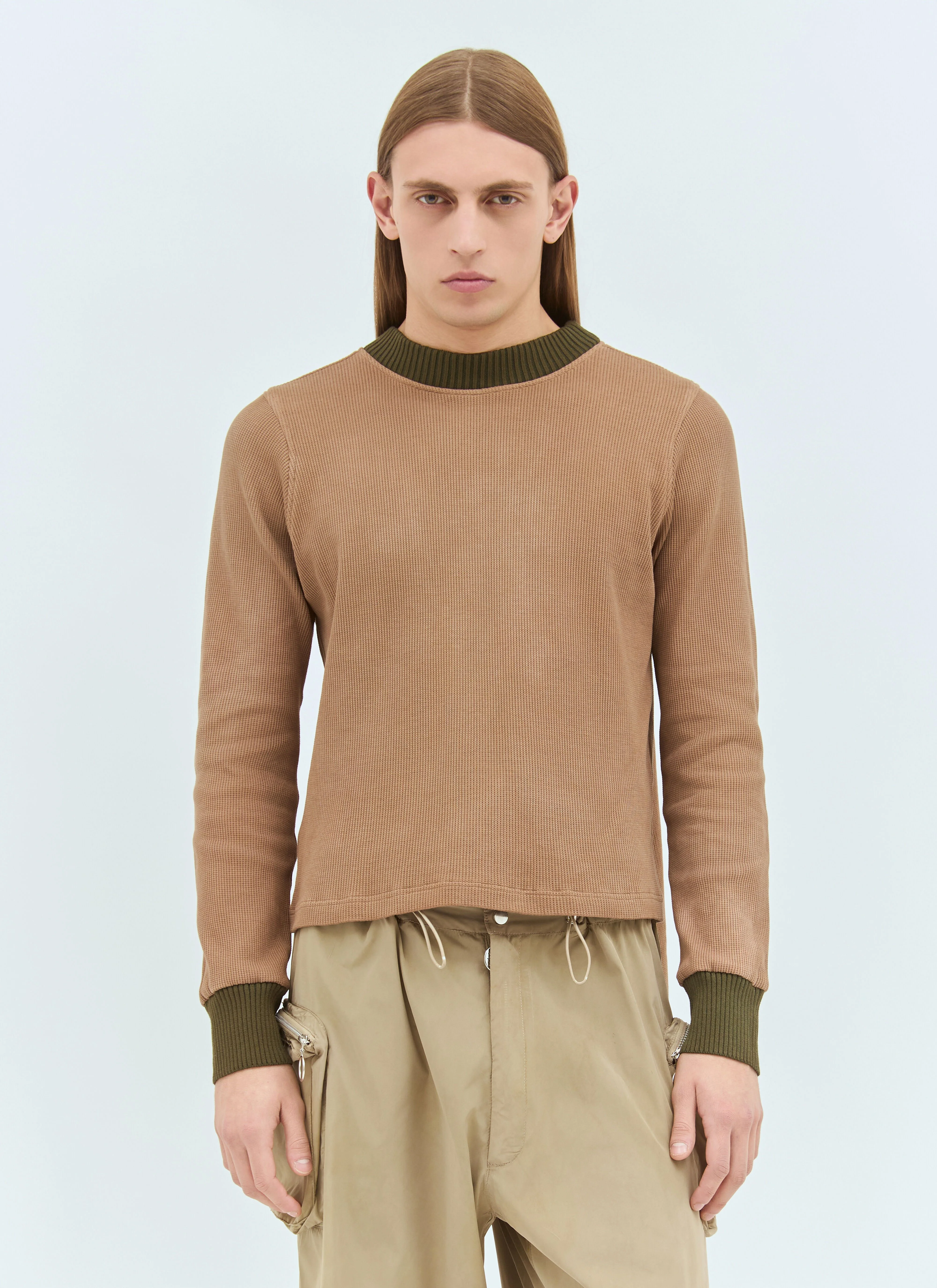 Panelled Waffle Top With Scarf - 1