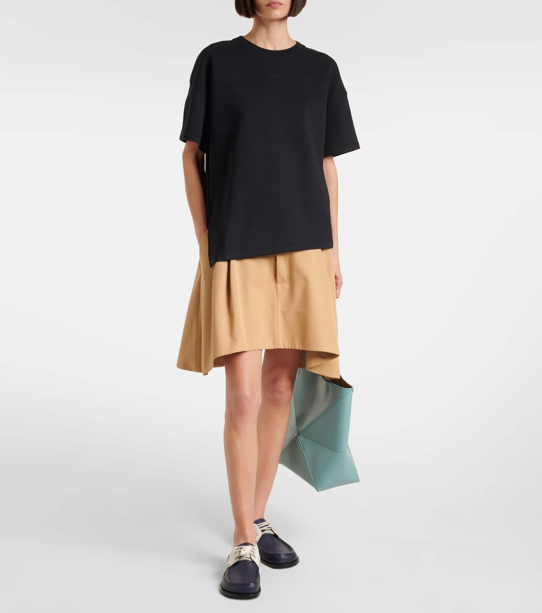 Asymmetric cotton-blend T-shirt - 2