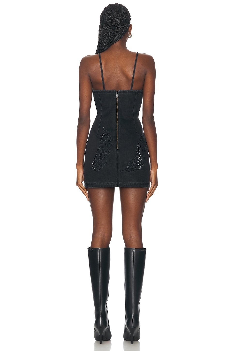 Rhinestone Feather Cami Mini Denim Dress - 3